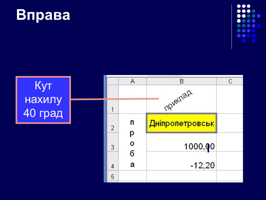 Вправа Кут нахилу 40 град